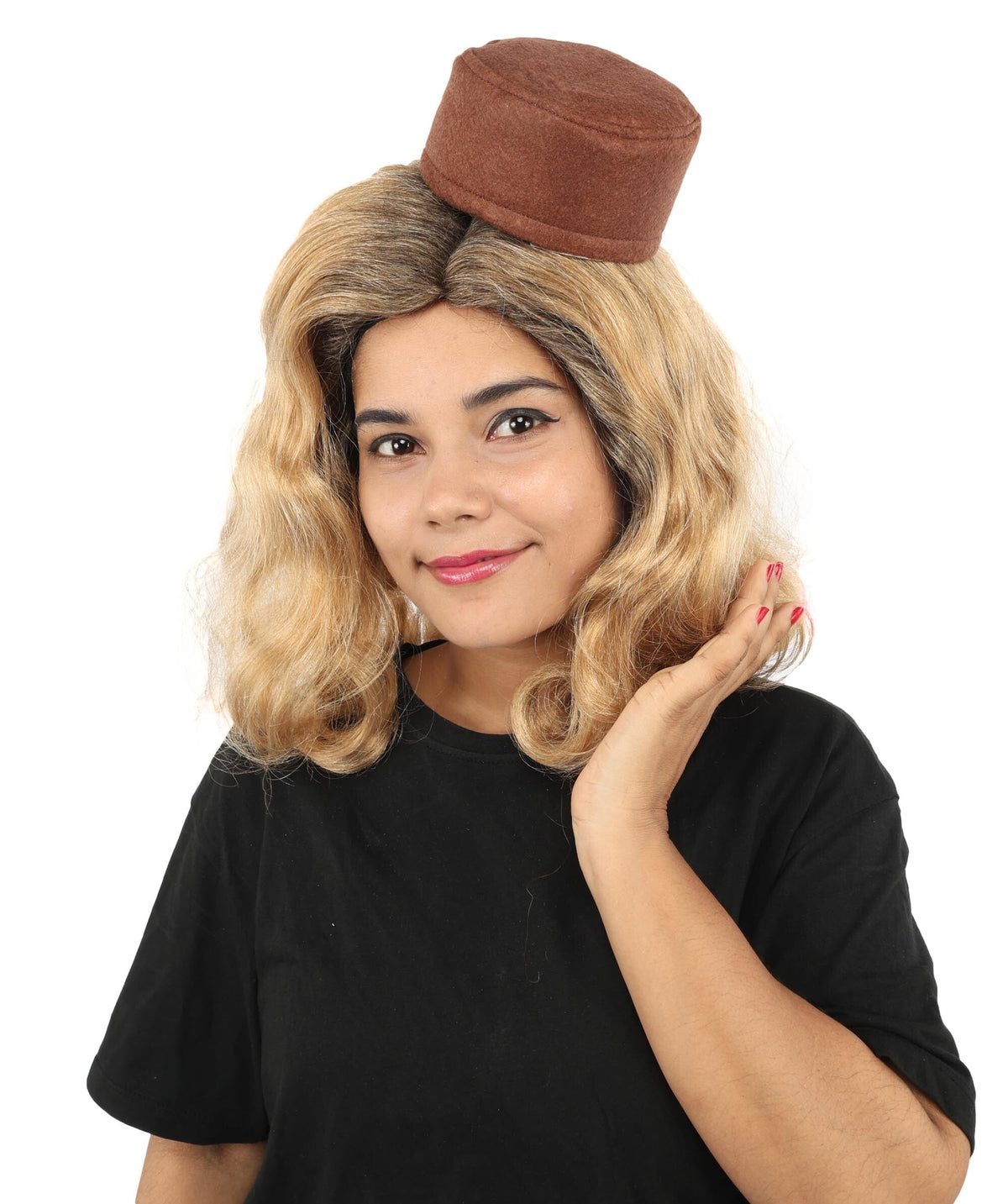 Adult & Teen Women's Vintage Bob Wig | Short Blonde Brown Costume Hairpiece With Mini Top Hat Detail | Capless Cap for Halloween, Cosplay & Parties