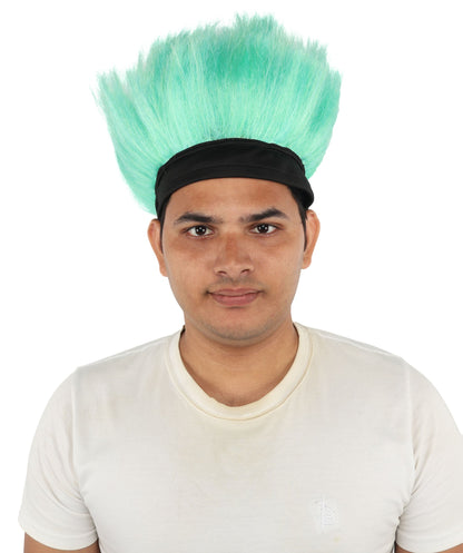 HPO Green Troll Wig & Headband Synthetic Costume Hairpiece for Adult - Neon Green Spiked Hairpiece with Black Headband Creating Fun Costume Look for Parties Festivals Cosplay & Themed Events
