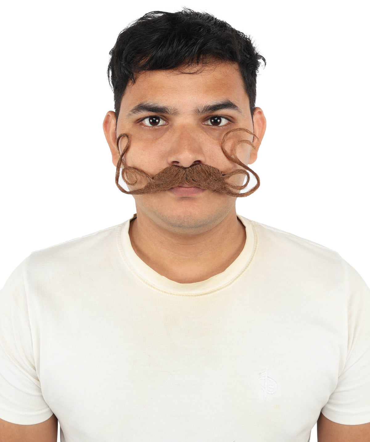 Brown Handlebar Mustache for Men | Curly Costume Facial Hair Accessory | Retro Style Fake Mustache for Halloween, Cosplay, Theater, and Parties