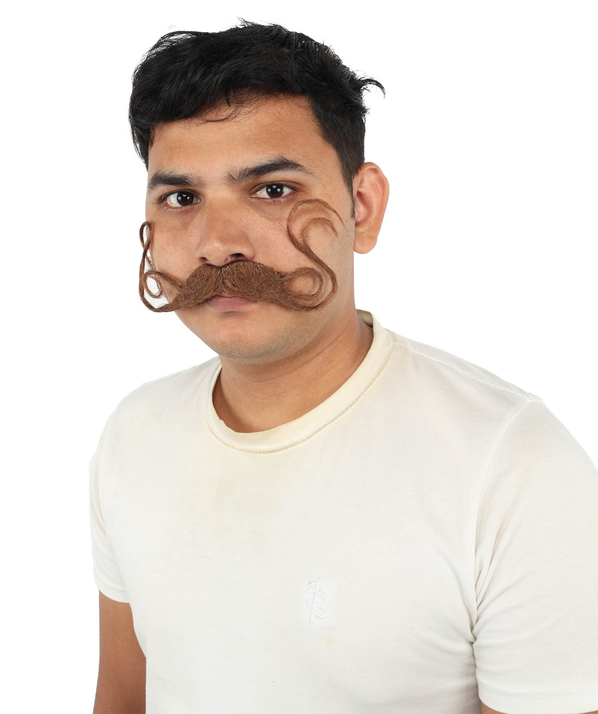 Brown Handlebar Mustache for Men | Curly Costume Facial Hair Accessory | Retro Style Fake Mustache for Halloween, Cosplay, Theater, and Parties