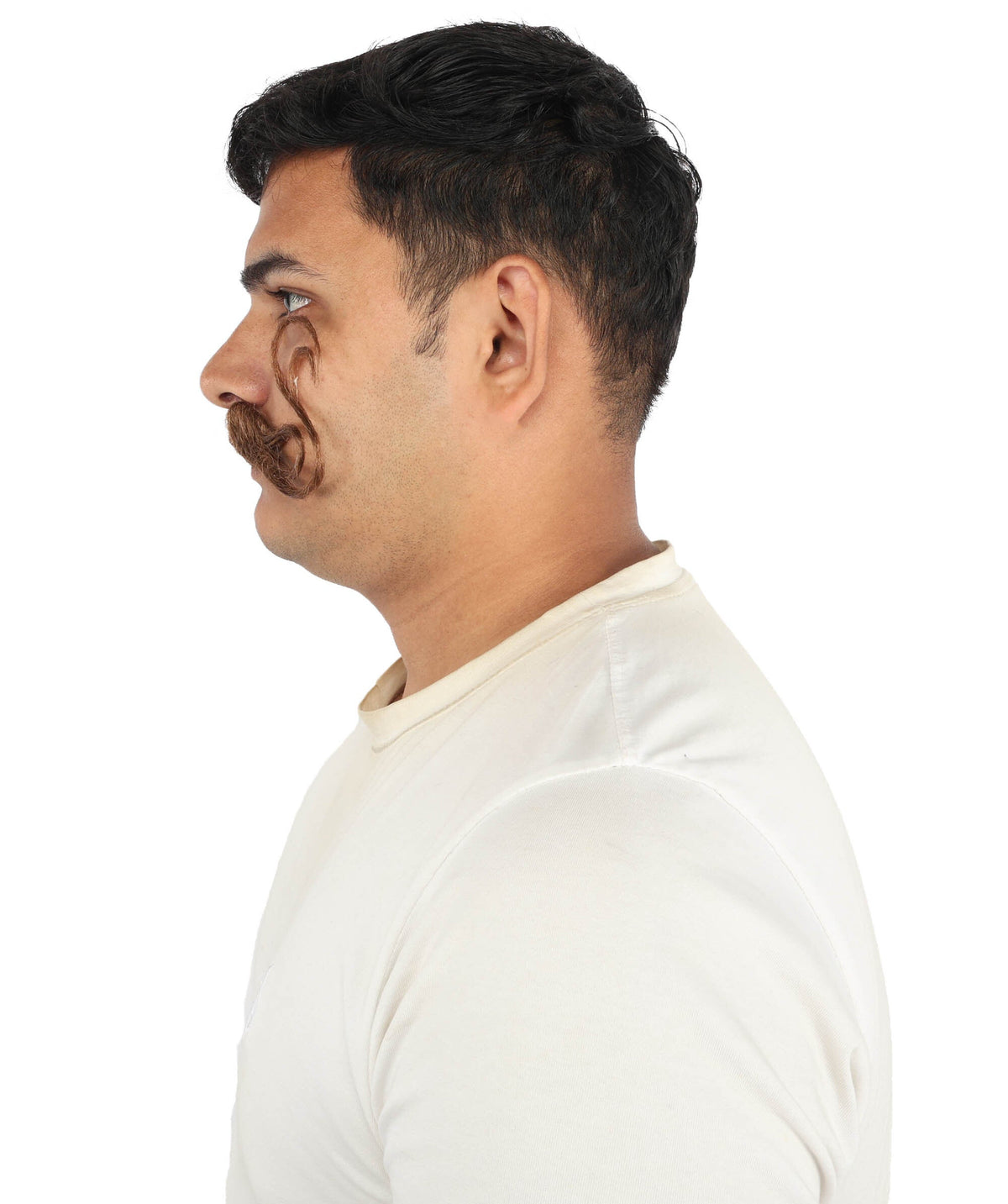 Brown Handlebar Mustache for Men | Curly Costume Facial Hair Accessory | Retro Style Fake Mustache for Halloween, Cosplay, Theater, and Parties