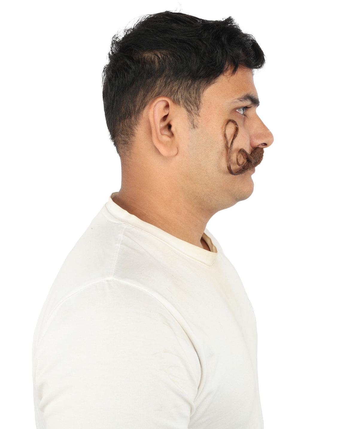 Brown Handlebar Mustache for Men | Curly Costume Facial Hair Accessory | Retro Style Fake Mustache for Halloween, Cosplay, Theater, and Parties