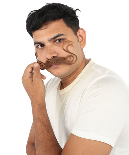 Brown Handlebar Mustache for Men | Curly Costume Facial Hair Accessory | Retro Style Fake Mustache for Halloween, Cosplay, Theater, and Parties