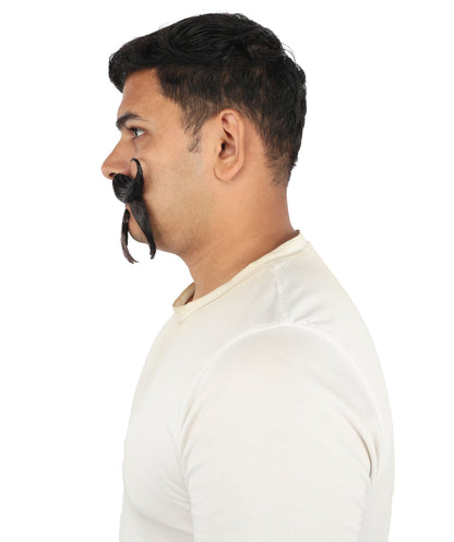 HPO Curled Handlebar Mustache with Pointed Goatee Beard Facial Hair for Men - Full Curled Mustache Paired with a Distinctive Pointed Chin Beard for Halloween Cosplay Parties & Creative Dress-Up