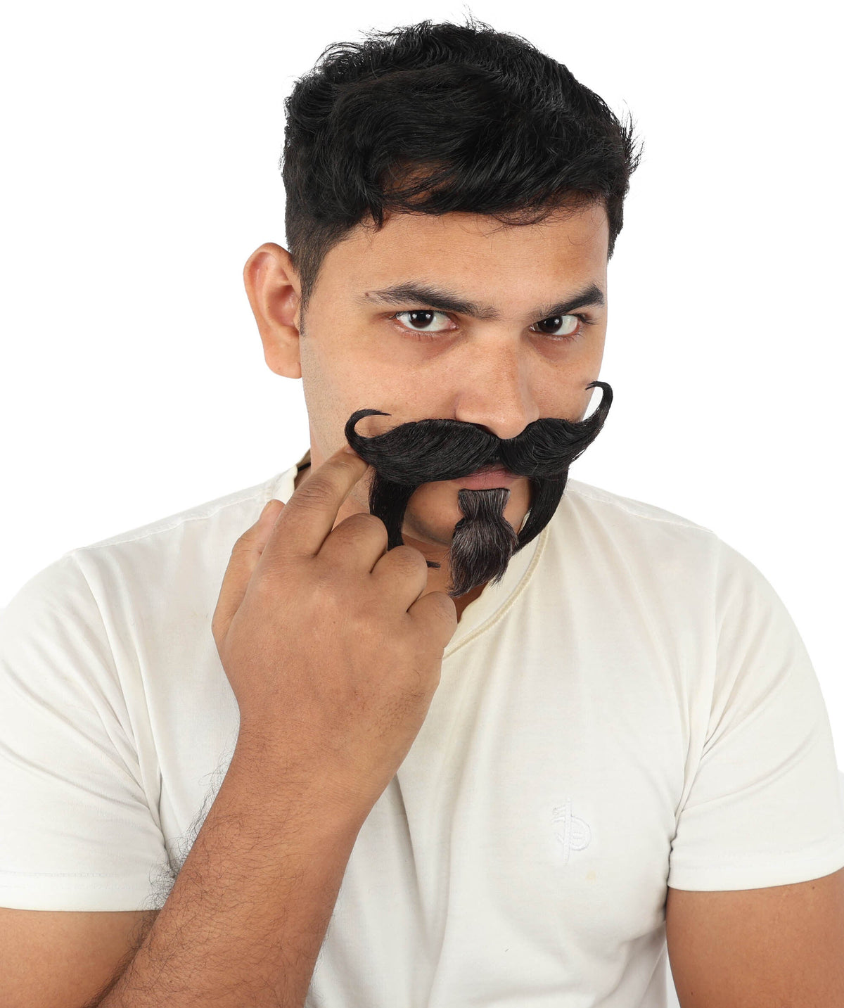 HPO Curled Handlebar Mustache with Pointed Goatee Beard Facial Hair for Men - Full Curled Mustache Paired with a Distinctive Pointed Chin Beard for Halloween Cosplay Parties & Creative Dress-Up