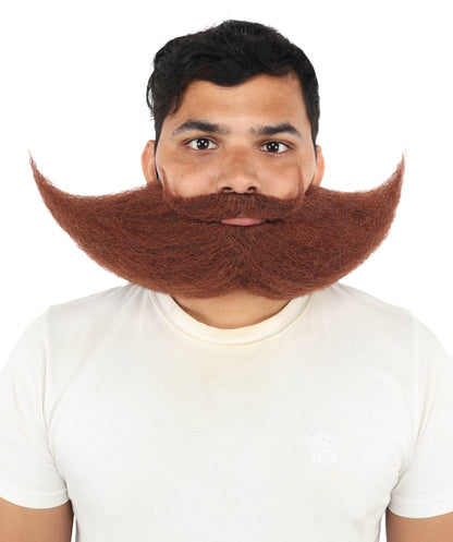 HPO Men's Curled Handlebar Mustache with Oversized Sculpted Beard - Dramatically Curly Mustache with Wide Sculpted Beard Silhouette Facial Hair for Halloween Cosplay Events & Creative Styling