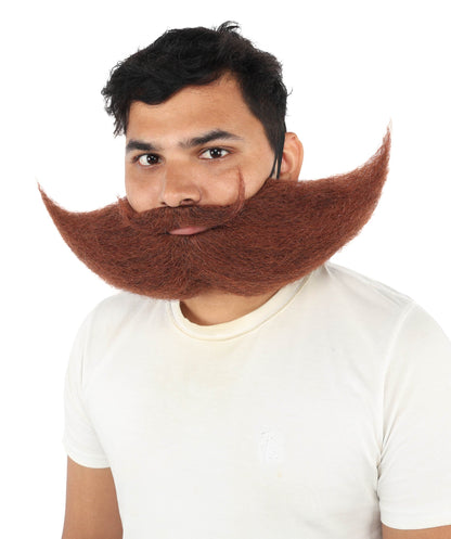 HPO Men's Curled Handlebar Mustache with Oversized Sculpted Beard - Dramatically Curly Mustache with Wide Sculpted Beard Silhouette Facial Hair for Halloween Cosplay Events & Creative Styling