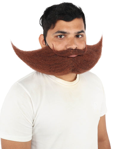 HPO Men's Curled Handlebar Mustache with Oversized Sculpted Beard - Dramatically Curly Mustache with Wide Sculpted Beard Silhouette Facial Hair for Halloween Cosplay Events & Creative Styling