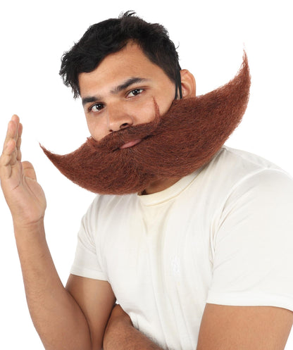 HPO Men's Curled Handlebar Mustache with Oversized Sculpted Beard - Dramatically Curly Mustache with Wide Sculpted Beard Silhouette Facial Hair for Halloween Cosplay Events & Creative Styling