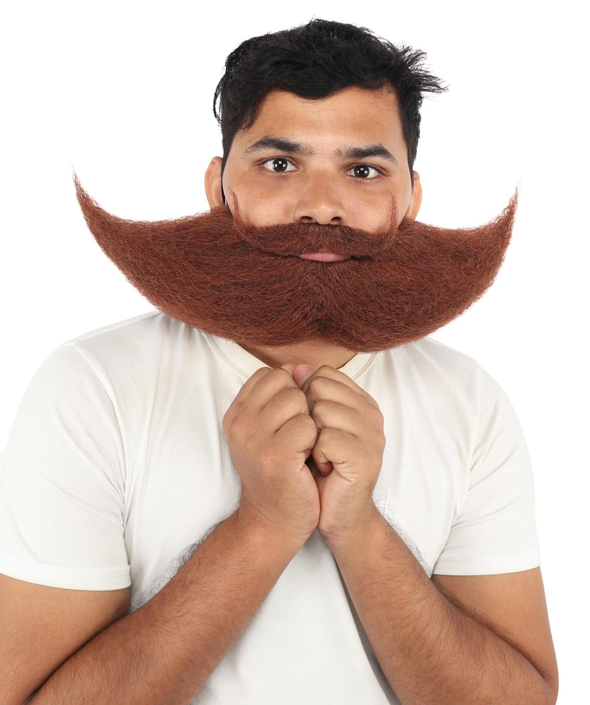 HPO Men's Curled Handlebar Mustache with Oversized Sculpted Beard - Dramatically Curly Mustache with Wide Sculpted Beard Silhouette Facial Hair for Halloween Cosplay Events & Creative Styling