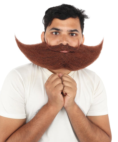 HPO Men's Curled Handlebar Mustache with Oversized Sculpted Beard - Dramatically Curly Mustache with Wide Sculpted Beard Silhouette Facial Hair for Halloween Cosplay Events & Creative Styling