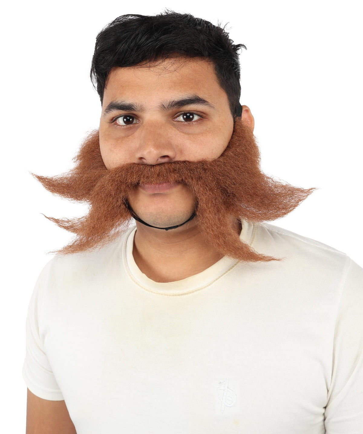 HPO Handlebar Mustache with Extended Sideburn Beard Set Synthetic for Men - Full Mustache Styling Dramatically Extended Side Sections and Sculpted Facial Hair Retro Look for Halloween Cosplay Events