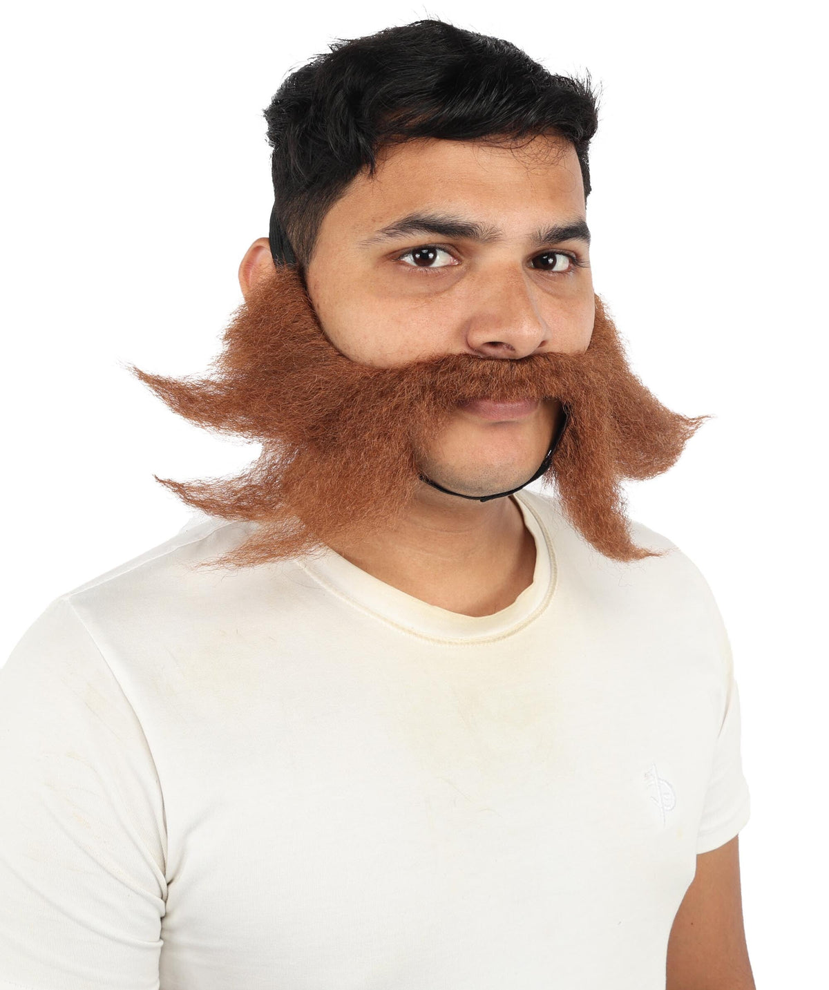 HPO Handlebar Mustache with Extended Sideburn Beard Set Synthetic for Men - Full Mustache Styling Dramatically Extended Side Sections and Sculpted Facial Hair Retro Look for Halloween Cosplay Events
