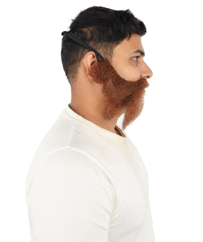 HPO Handlebar Mustache with Extended Sideburn Beard Set Synthetic for Men - Full Mustache Styling Dramatically Extended Side Sections and Sculpted Facial Hair Retro Look for Halloween Cosplay Events