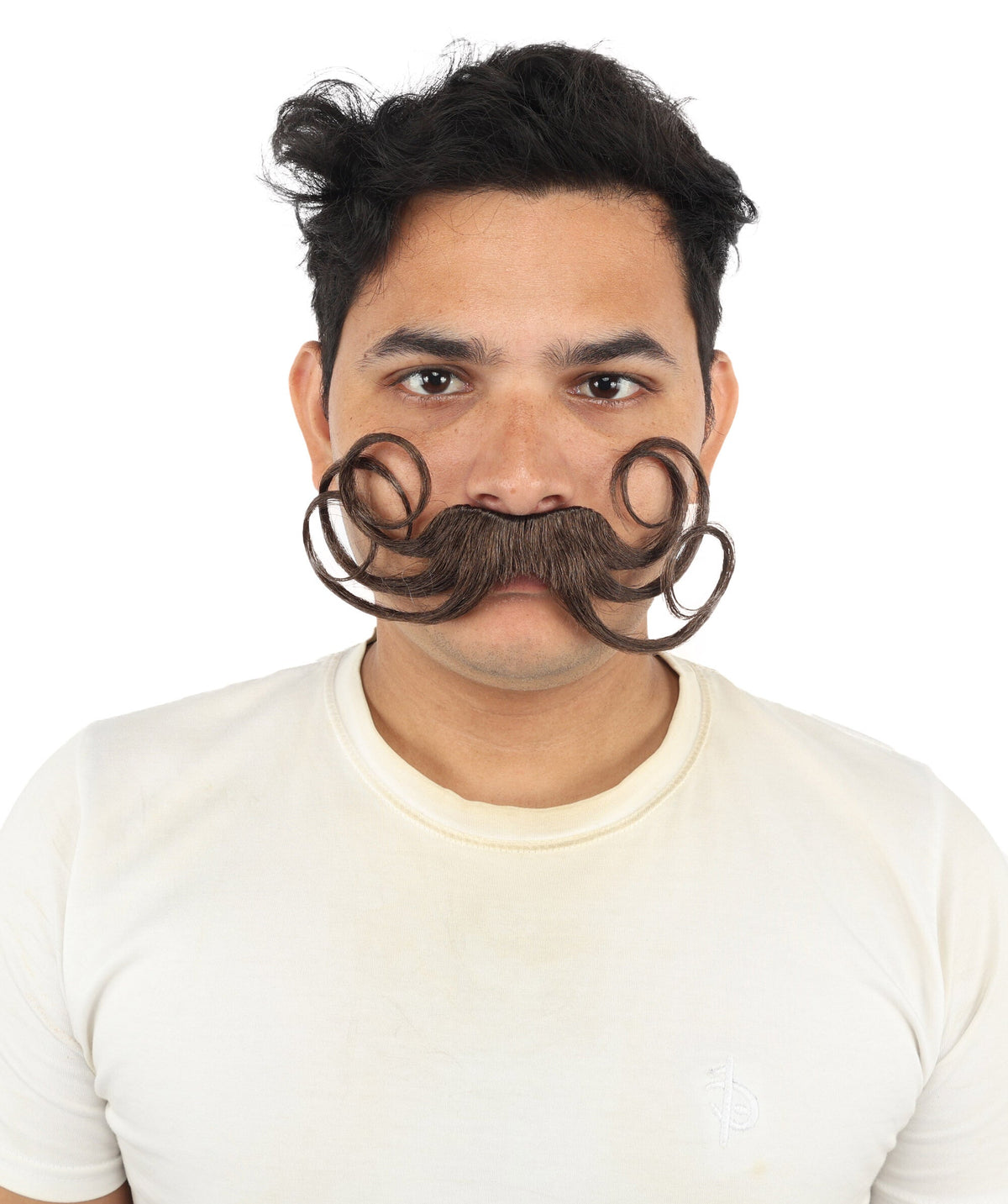HPO Men's Swept Up Pompadour Wig with Mustache & Long Full Beard Set - Dramatically Raised Facial Hair with Sculpted Layers Styled Mustache and Long Beard for Bold Retro Look Cosplay Parties