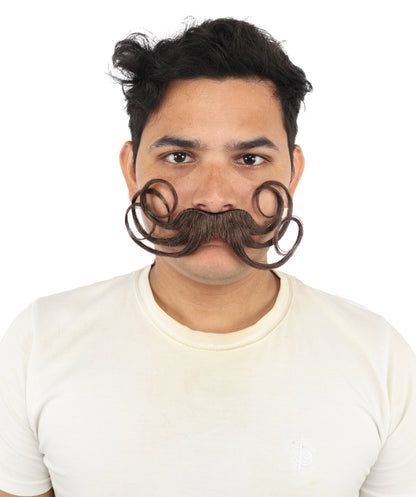 HPO Men's Swept Up Pompadour Wig with Mustache & Long Full Beard Set - Dramatically Raised Facial Hair with Sculpted Layers Styled Mustache and Long Beard for Bold Retro Look Cosplay Parties