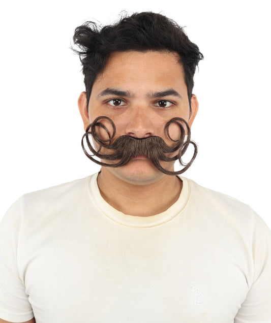 HPO Men's Swept Up Pompadour Wig with Mustache & Long Full Beard Set - Dramatically Raised Facial Hair with Sculpted Layers Styled Mustache and Long Beard for Bold Retro Look Cosplay Parties