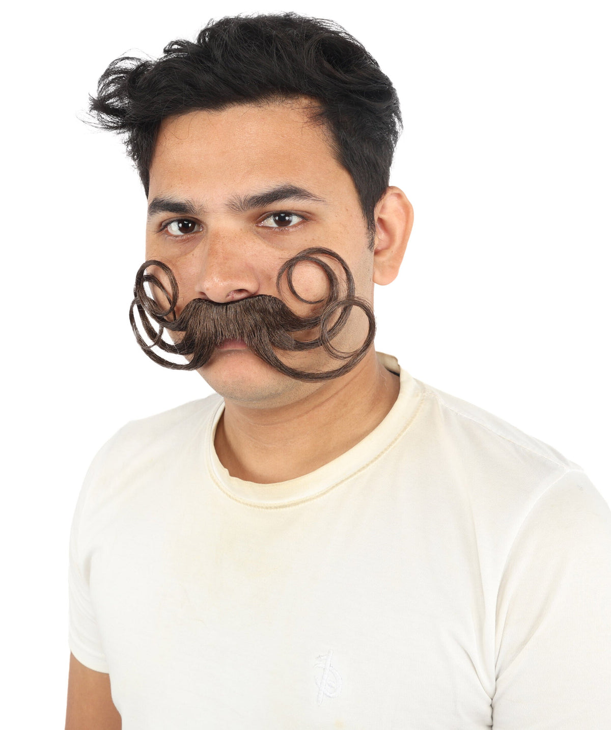 HPO Men's Swept Up Pompadour Wig with Mustache & Long Full Beard Set - Dramatically Raised Facial Hair with Sculpted Layers Styled Mustache and Long Beard for Bold Retro Look Cosplay Parties