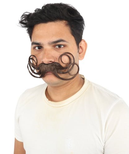 HPO Men's Swept Up Pompadour Wig with Mustache & Long Full Beard Set - Dramatically Raised Facial Hair with Sculpted Layers Styled Mustache and Long Beard for Bold Retro Look Cosplay Parties