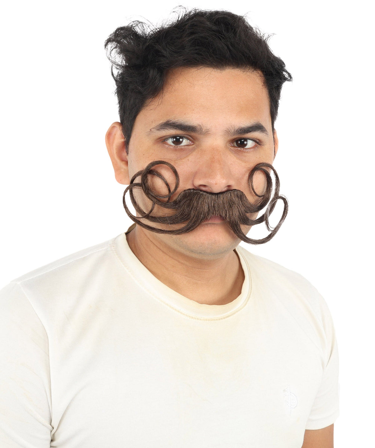 HPO Men's Swept Up Pompadour Wig with Mustache & Long Full Beard Set - Dramatically Raised Facial Hair with Sculpted Layers Styled Mustache and Long Beard for Bold Retro Look Cosplay Parties