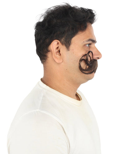 HPO Men's Swept Up Pompadour Wig with Mustache & Long Full Beard Set - Dramatically Raised Facial Hair with Sculpted Layers Styled Mustache and Long Beard for Bold Retro Look Cosplay Parties