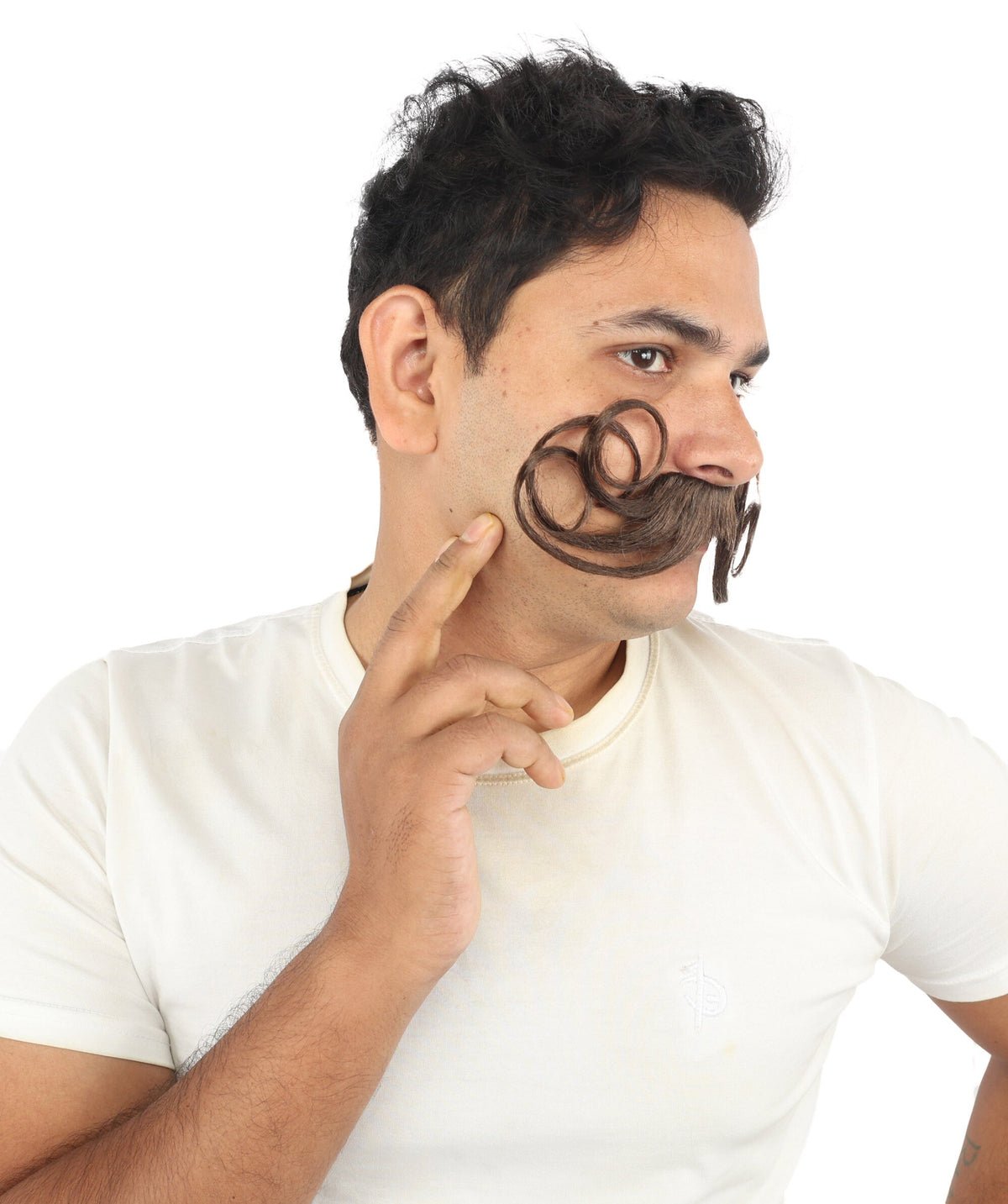 HPO Men's Swept Up Pompadour Wig with Mustache & Long Full Beard Set - Dramatically Raised Facial Hair with Sculpted Layers Styled Mustache and Long Beard for Bold Retro Look Cosplay Parties