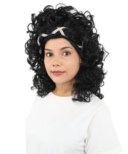 HPO Women's Short Black Spiral Braided Curl Wig for Teen & Adult - Retro Curly Hairstyle With Full Texture and Character Styling for Costume Parties Cosplay Looks Themed Events & Photo Shoots
