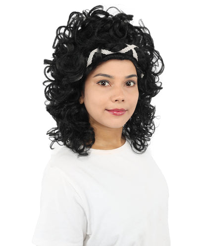 HPO Women's Short Black Spiral Braided Curl Wig for Teen & Adult - Retro Curly Hairstyle With Full Texture and Character Styling for Costume Parties Cosplay Looks Themed Events & Photo Shoots