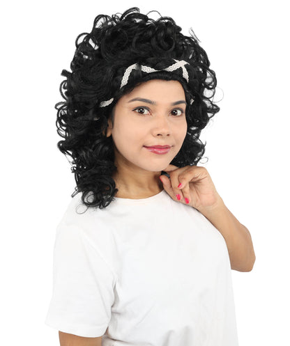 HPO Women's Short Black Spiral Braided Curl Wig for Teen & Adult - Retro Curly Hairstyle With Full Texture and Character Styling for Costume Parties Cosplay Looks Themed Events & Photo Shoots