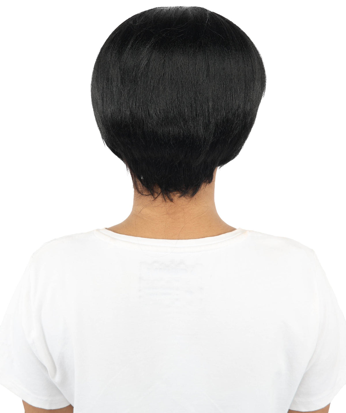 HPO Short Black & White Straight Wig with Side Bangs for Teen & Adult - Two-Tone Smooth Strands Hair Suitable for Cosplay Costume Styling Photography & Creative Dress-Up