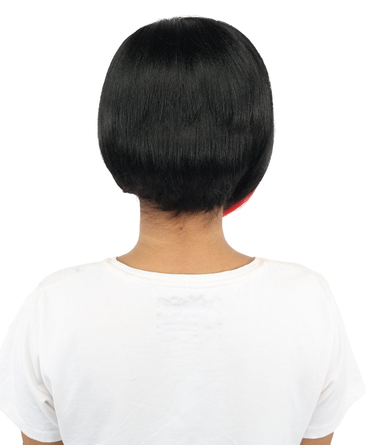 HPO Short Asymmetrical Straight Wig with Side Swept Bangs for Teen & Adult - Edgy Asymmetrical Cut With Smooth Straight Strands and Bold Color Accents Suitable for Cosplay Themed Styling