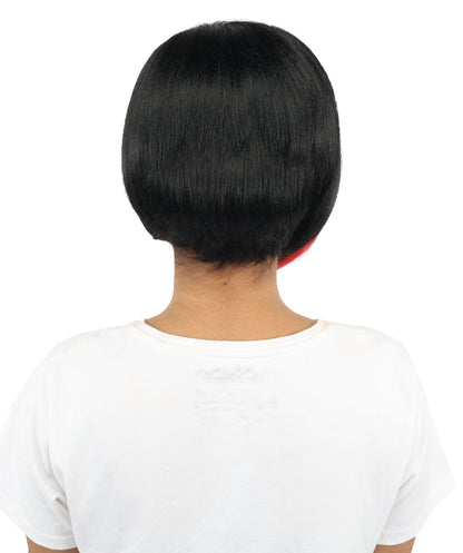 HPO Short Asymmetrical Straight Wig with Side Swept Bangs for Teen & Adult - Edgy Asymmetrical Cut With Smooth Straight Strands and Bold Color Accents Suitable for Cosplay Themed Styling