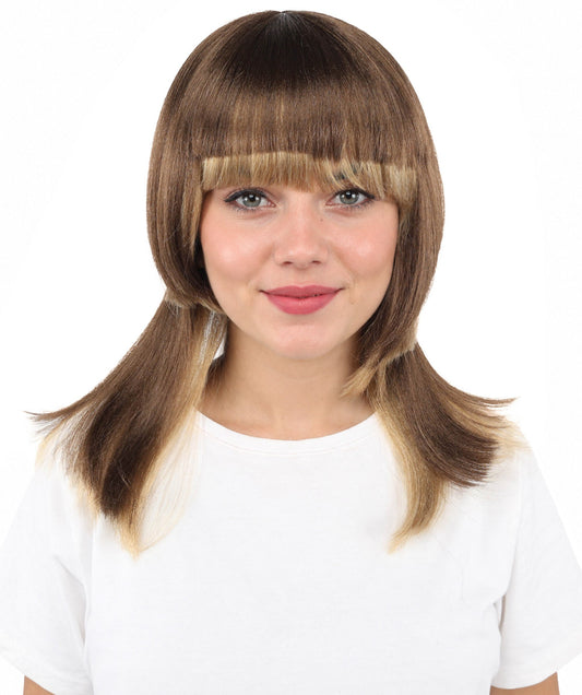 HPO Women's Long Layered Straight Wig with Side Fringe for  Teen & Adult - Layered Hairstyle with Smooth Strands and Face Framing Bangs Suitable for Fashion Looks Cosplay Themed Styling