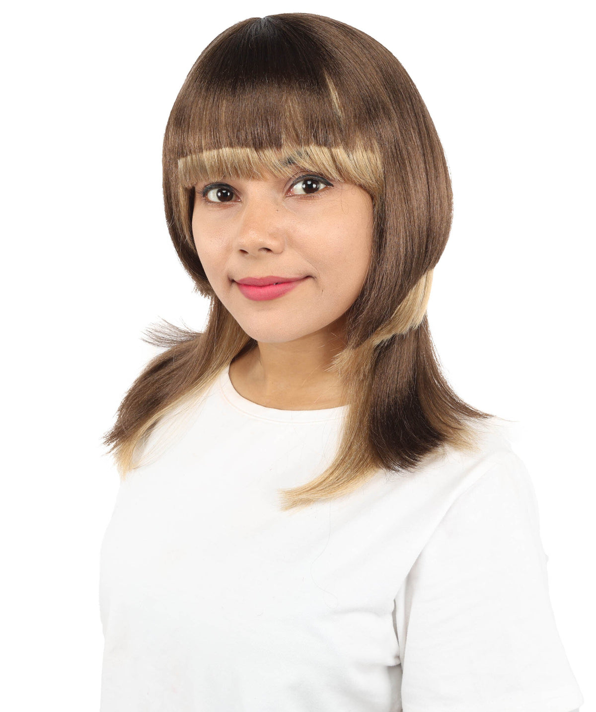 HPO Women's Long Layered Straight Wig with Side Fringe for  Teen & Adult - Layered Hairstyle with Smooth Strands and Face Framing Bangs Suitable for Fashion Looks Cosplay Themed Styling