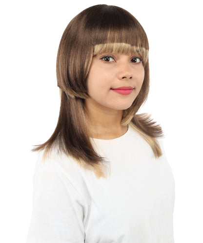 HPO Women's Long Layered Straight Wig with Side Fringe for  Teen & Adult - Layered Hairstyle with Smooth Strands and Face Framing Bangs Suitable for Fashion Looks Cosplay Themed Styling