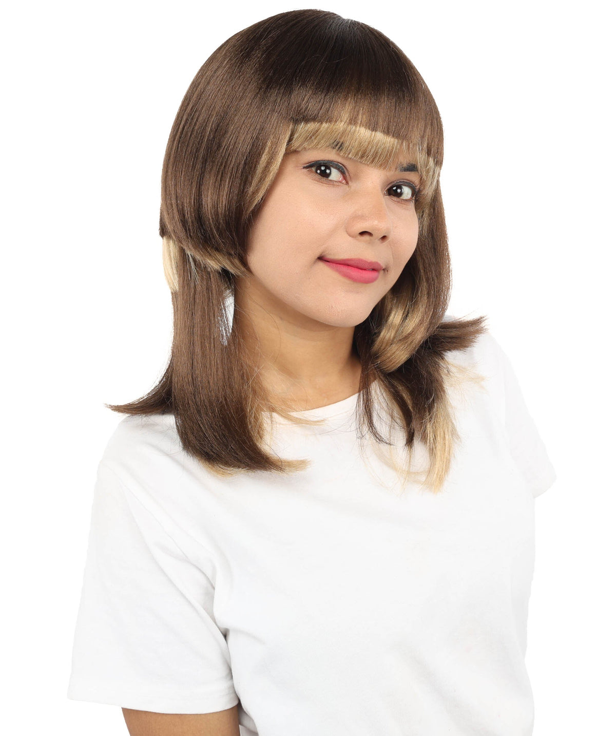 HPO Women's Long Layered Straight Wig with Side Fringe for  Teen & Adult - Layered Hairstyle with Smooth Strands and Face Framing Bangs Suitable for Fashion Looks Cosplay Themed Styling
