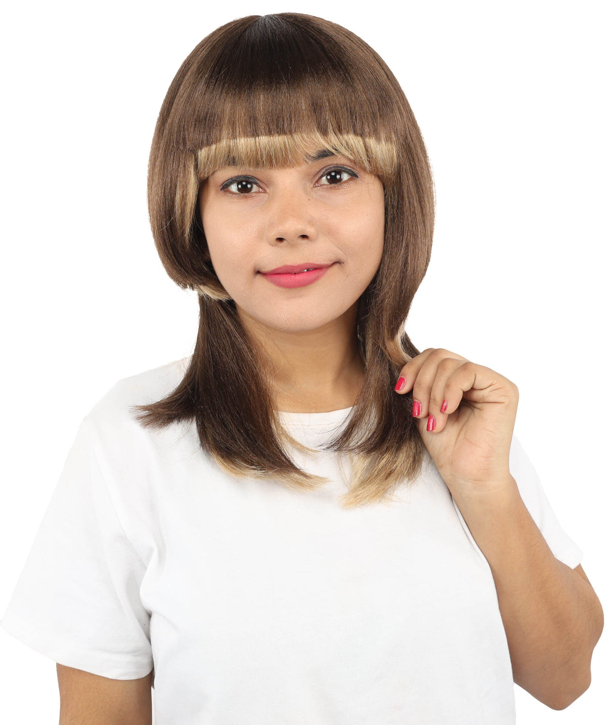 HPO Women's Long Layered Straight Wig with Side Fringe for  Teen & Adult - Layered Hairstyle with Smooth Strands and Face Framing Bangs Suitable for Fashion Looks Cosplay Themed Styling