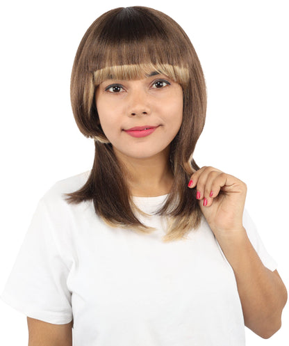 HPO Women's Long Layered Straight Wig with Side Fringe for  Teen & Adult - Layered Hairstyle with Smooth Strands and Face Framing Bangs Suitable for Fashion Looks Cosplay Themed Styling