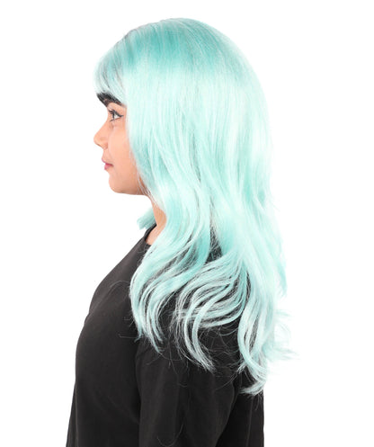 Adult Women's Long Black & Blue Layered Wig | Singer-Inspired Bob Hair Style with Full Bangs | Synthetic Fiber Hairpiece for Halloween and Cosplay