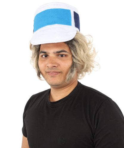 Anime-Inspired Blonde & Grey Mixed Wig with Sideburns | Synthetic Fiber Costume Accessory | Ideal for Halloween Cosplay and Themed Event!