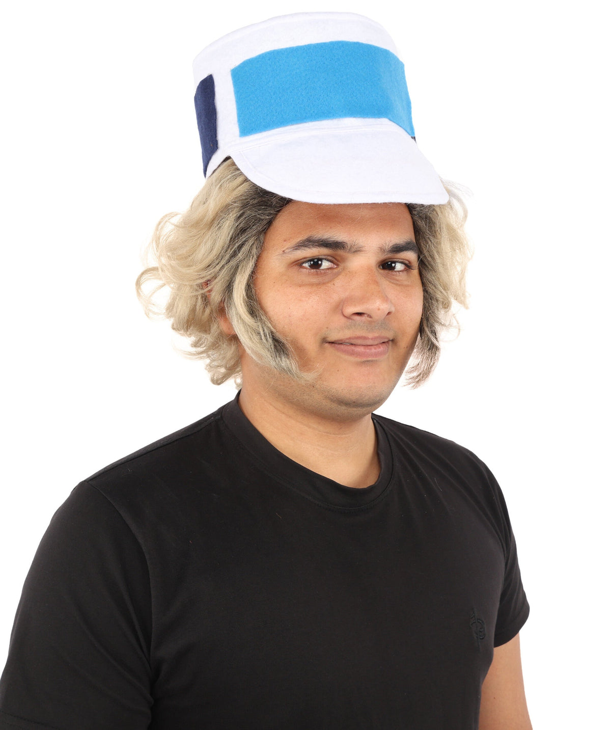 Anime-Inspired Blonde & Grey Mixed Wig with Sideburns | Synthetic Fiber Costume Accessory | Ideal for Halloween Cosplay and Themed Event!