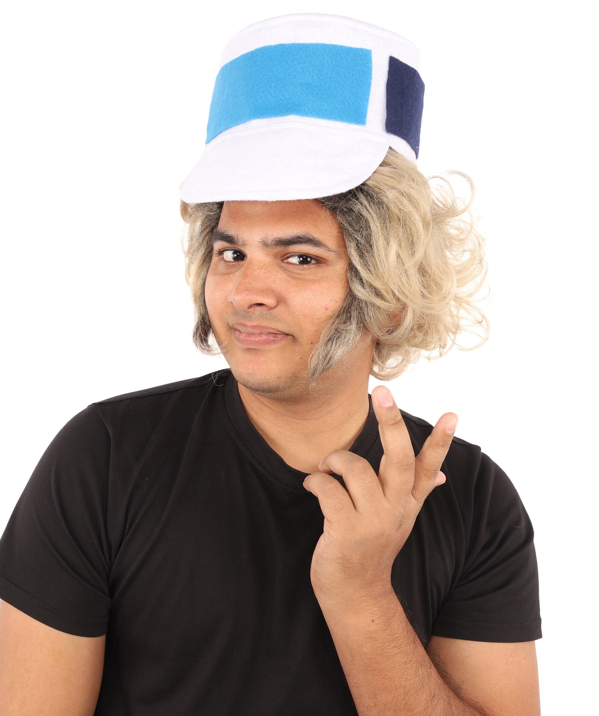 Anime-Inspired Blonde & Grey Mixed Wig with Sideburns | Synthetic Fiber Costume Accessory | Ideal for Halloween Cosplay and Themed Event!