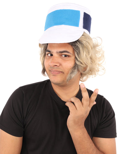 Anime-Inspired Blonde & Grey Mixed Wig with Sideburns | Synthetic Fiber Costume Accessory | Ideal for Halloween Cosplay and Themed Event!