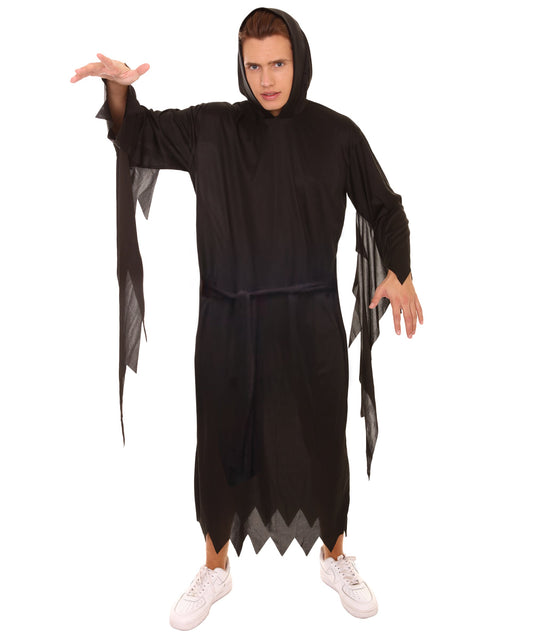 HPO Men's Horror Slasher Killer Hooded Robe 2 Pc Costume , Black Halloween Costume