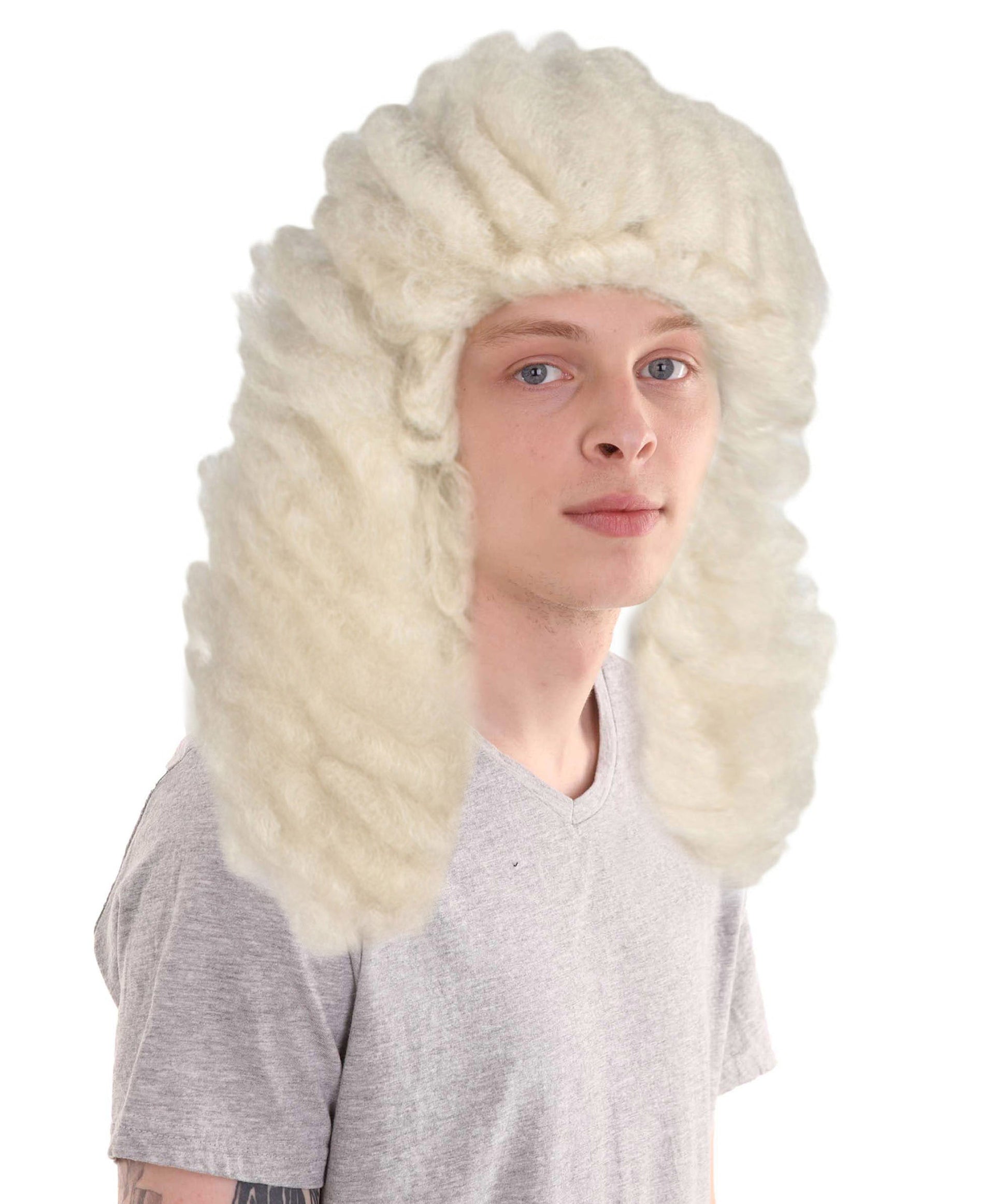 Colonial Judge Wavy Curly Long White Wig