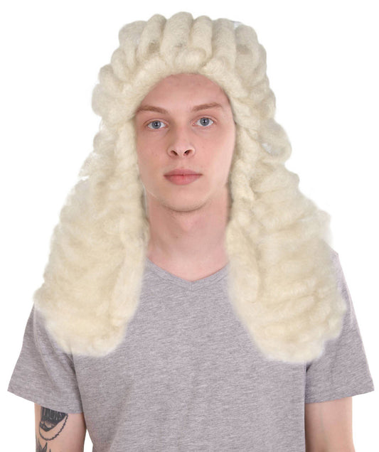 Colonial Judge Wavy Curly Long White Wig