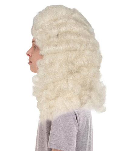 Colonial Judge Wavy Curly Long White Wig