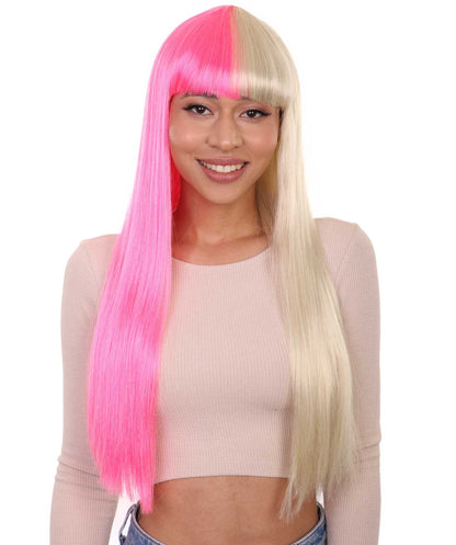 Pink & Blonde Women's Two-Tone Long Straight Wig