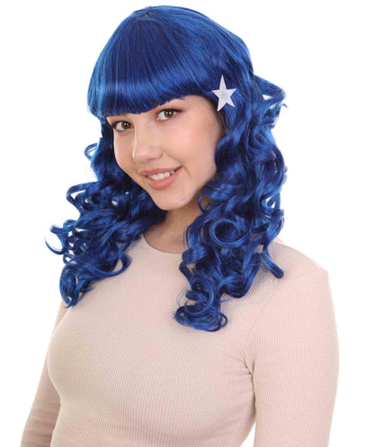 long curly blue party wig