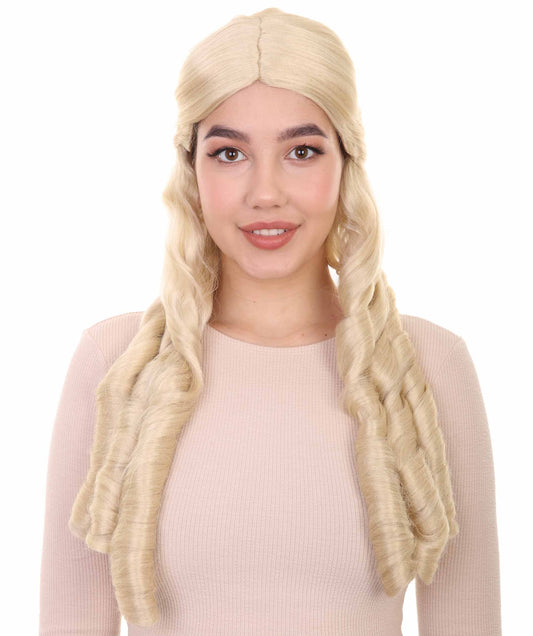 Womens 18th Century Colonial Lady Long Blonde Historical Wig | Premium Breathable Capless Cap